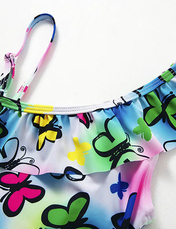 Butterfly Print One Shoulder Swimsuit